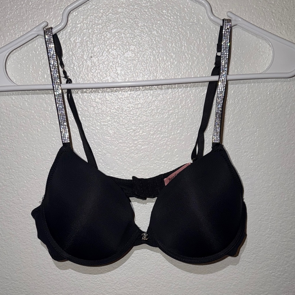 Juicy Couture Black Push-Up Bra with Rhinestone Straps